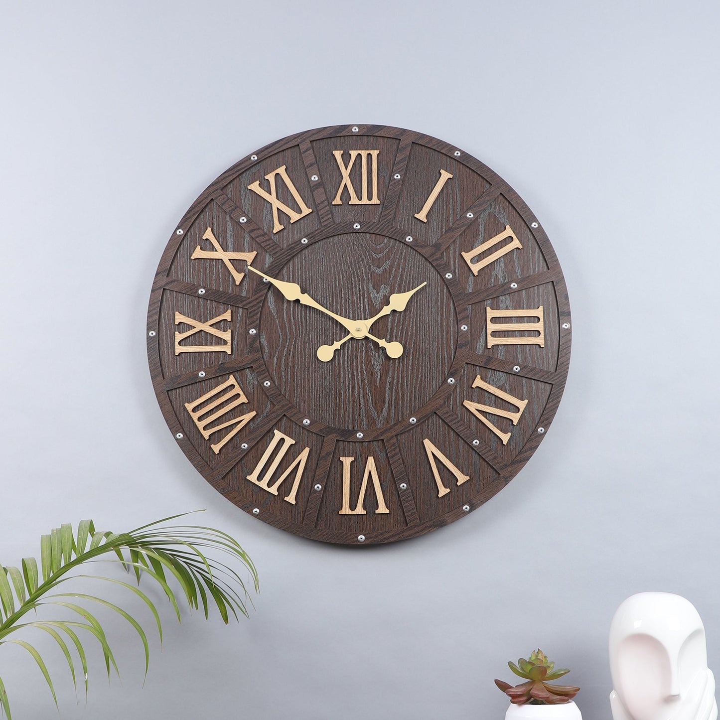 Dark Engineered Wood Wall Clock with Roman Numerals || Wall Clock