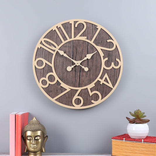 Dark Brown Numerical Engineered Wood Wall Clock With Leather coating || Wall Clock