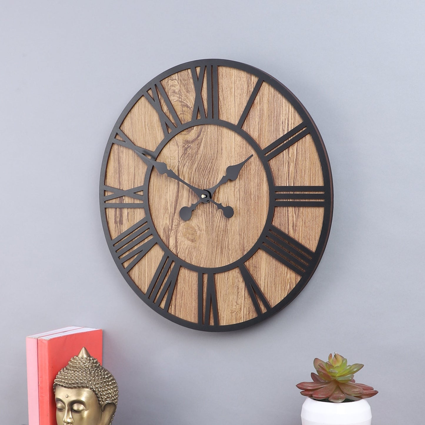 Black Roman Engineered Wood Wall Clock With Leather coating || Wall Clock