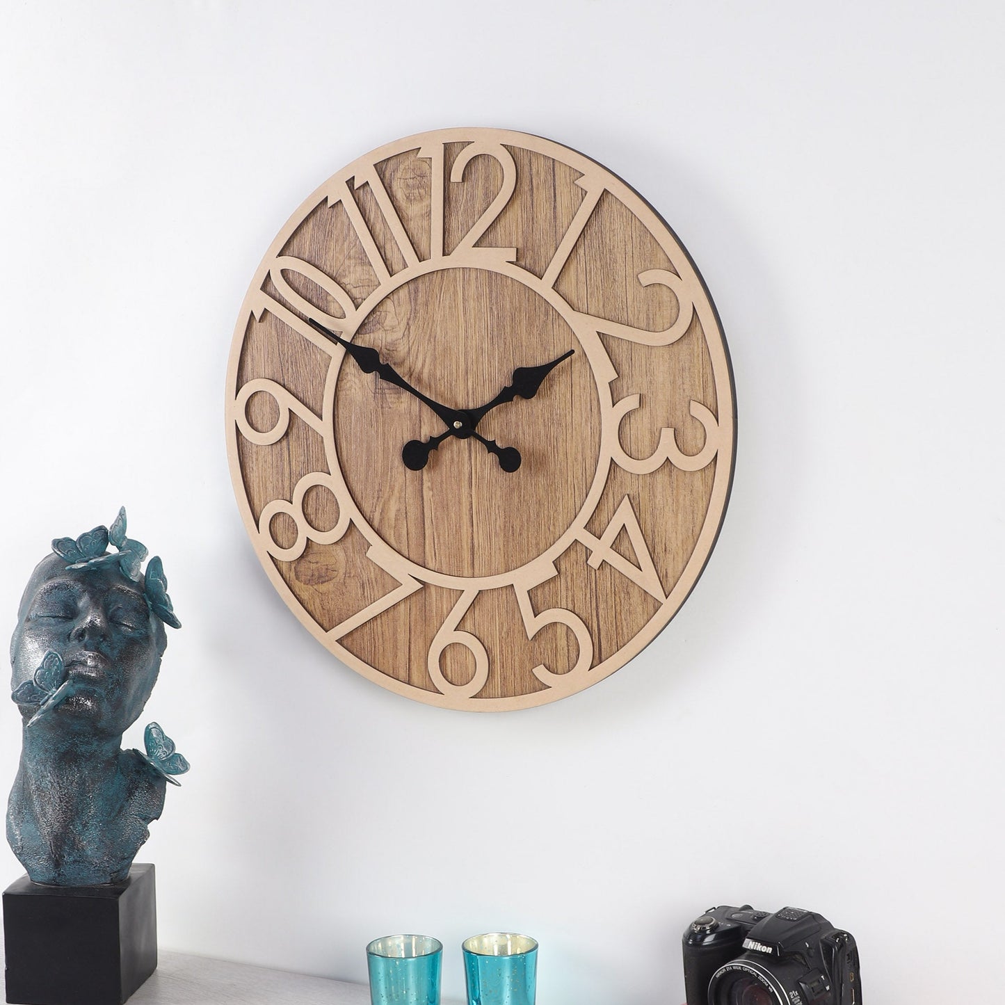 Brown Numerical Engineered Wood Wall Clock with Leather coating || Wall Clock