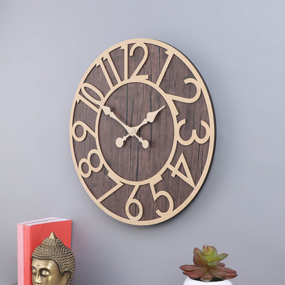 Dark Brown Numerical Engineered Wood Wall Clock With Leather coating || Wall Clock