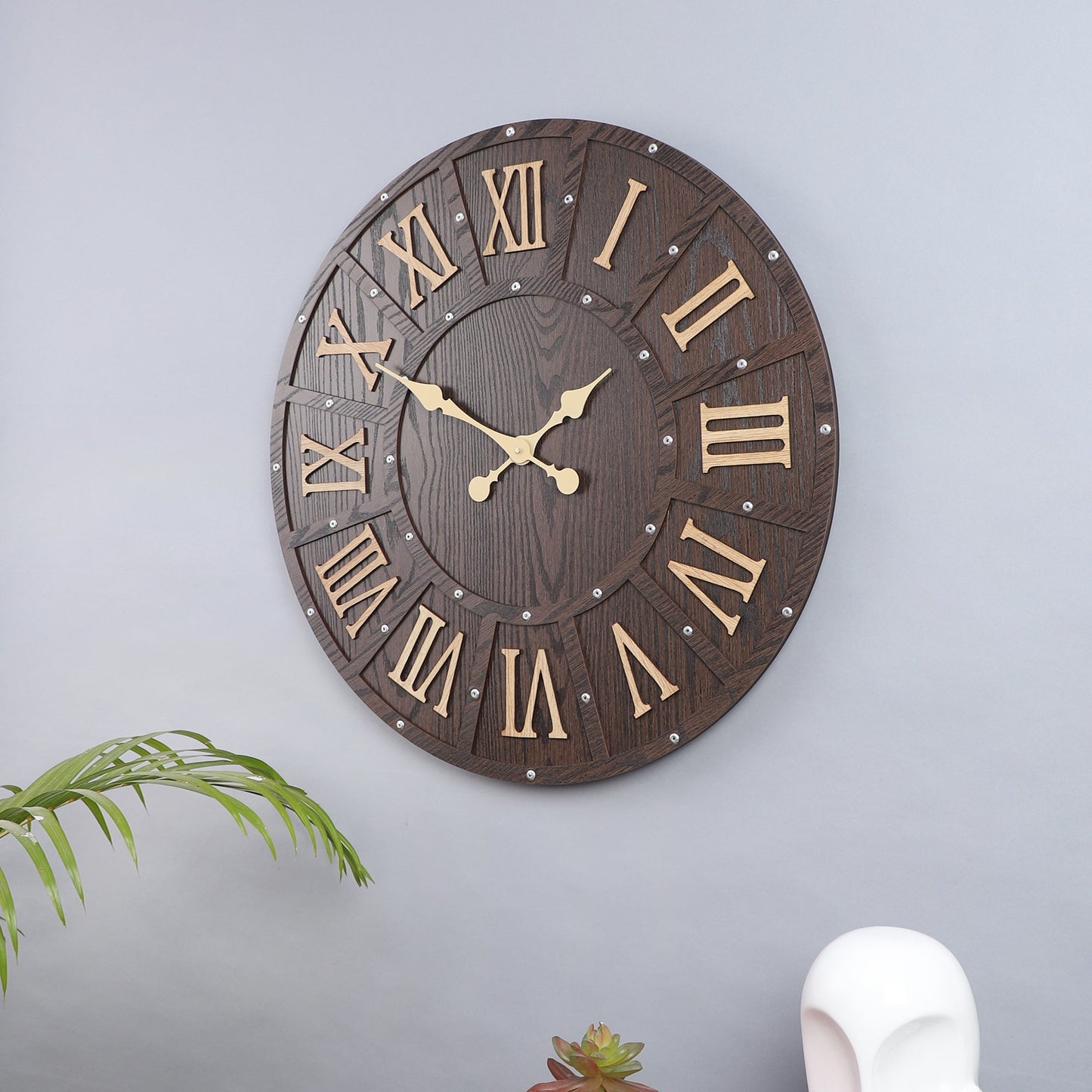 Dark Engineered Wood Wall Clock with Roman Numerals || Wall Clock