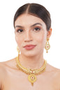 Elegant 1Gm Gold Necklace and Earring Set with Ruby Accents