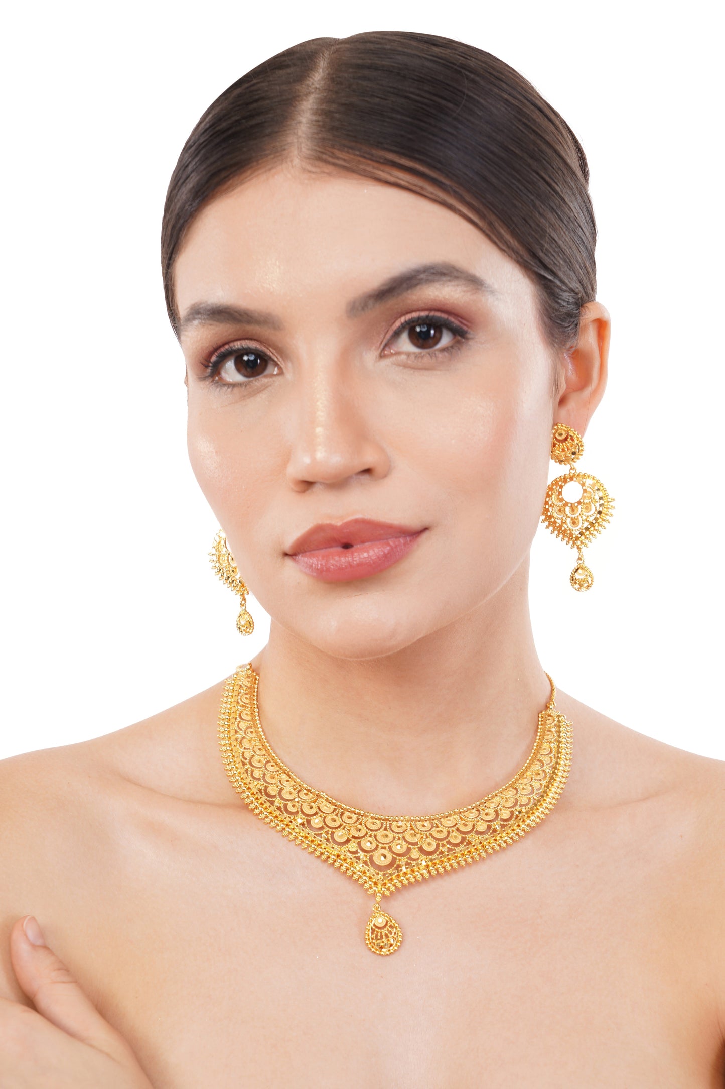 Sparkling 1Gm Gold-Plated Necklace and Earring Set