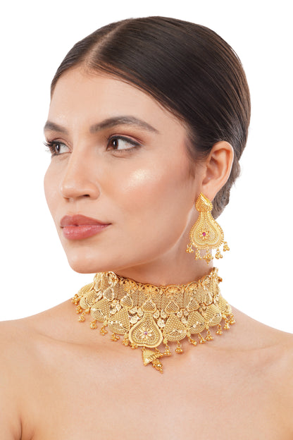 Vintage Inspired 1Gm Gold Choker Necklace and Earring Set