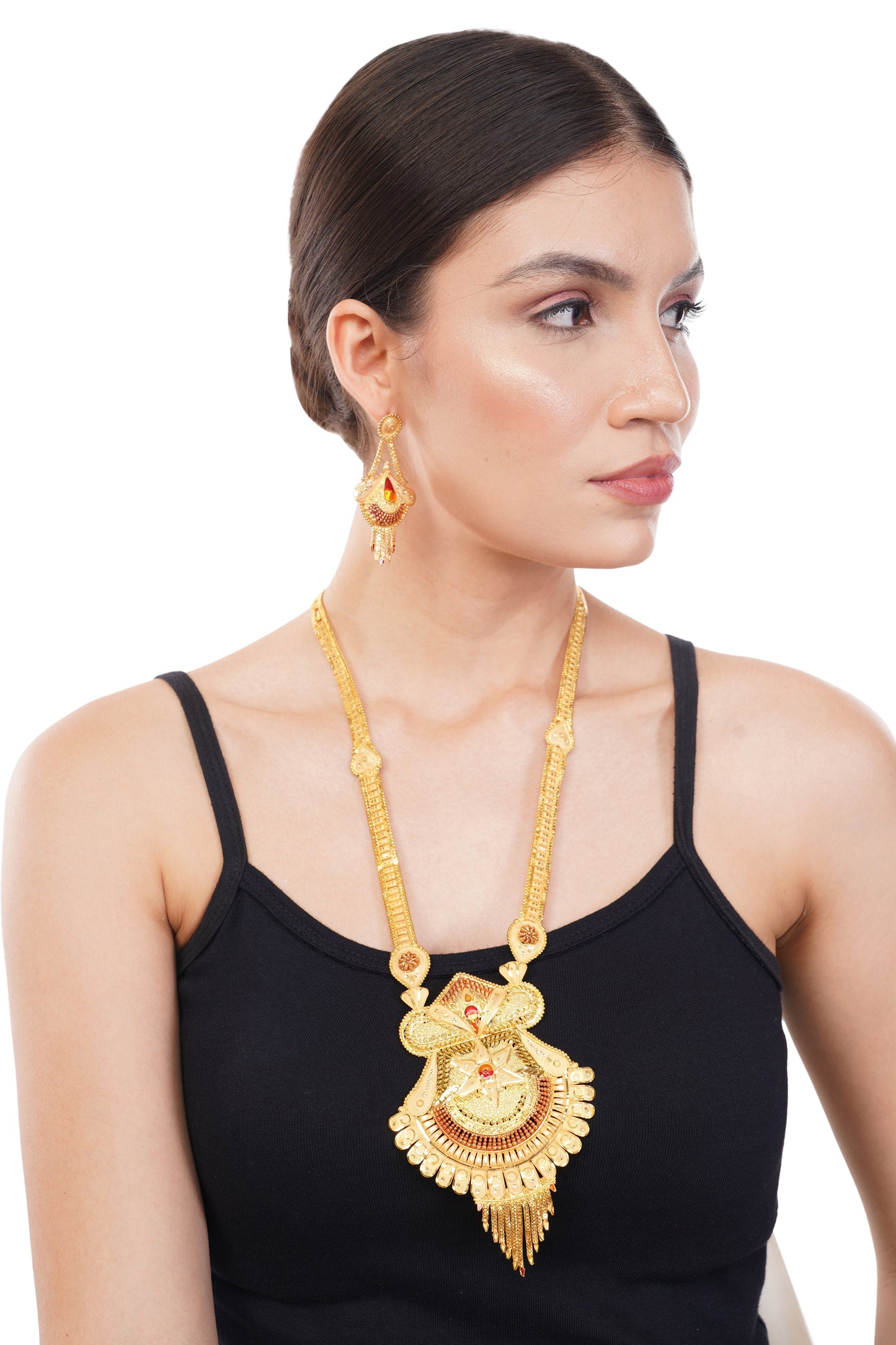 1Gm Gold-Plated Long Haram Necklace and Earring Set