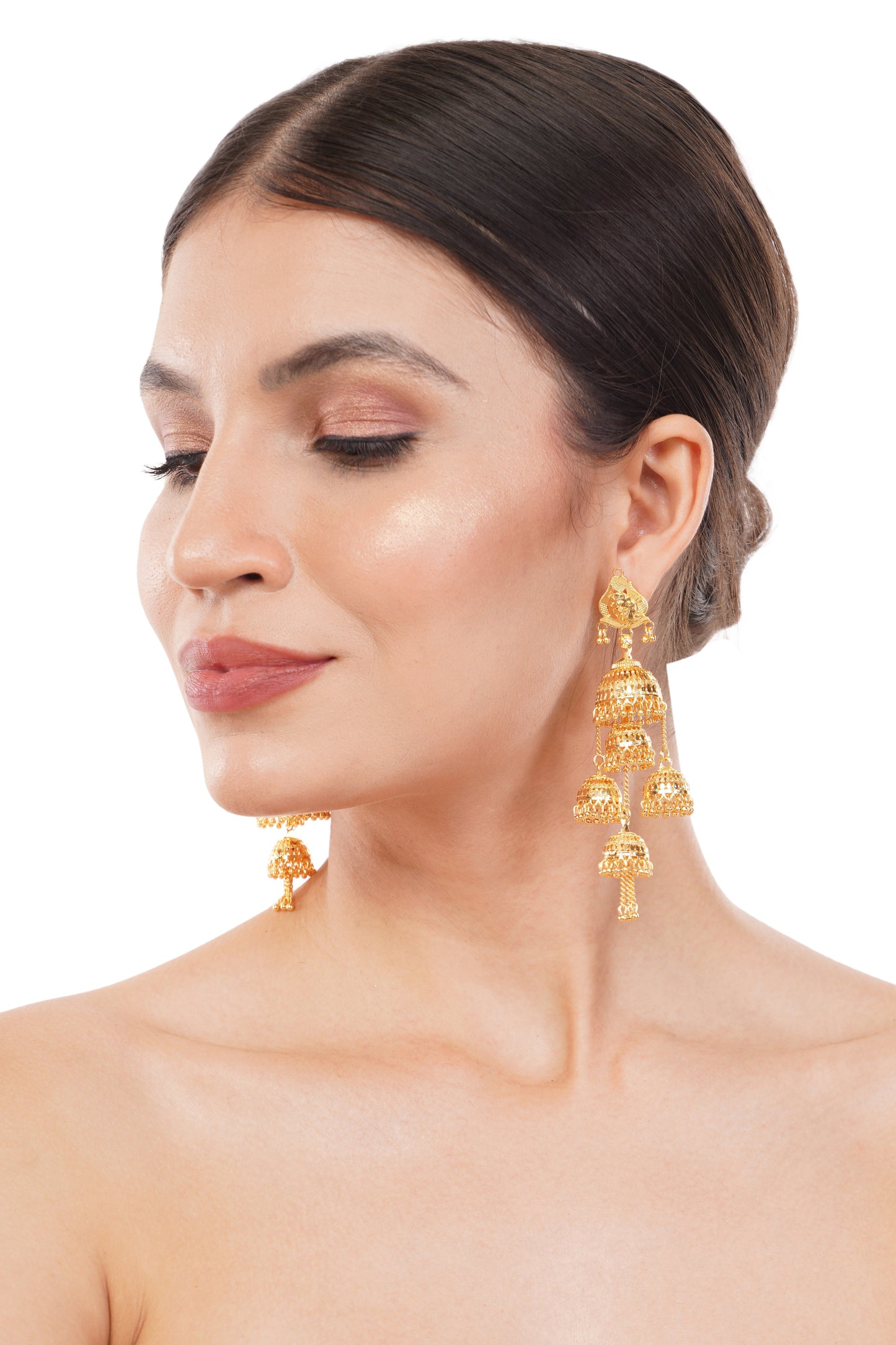 Gold-Plated 1Gm Triple Jhumka Drop Earrings