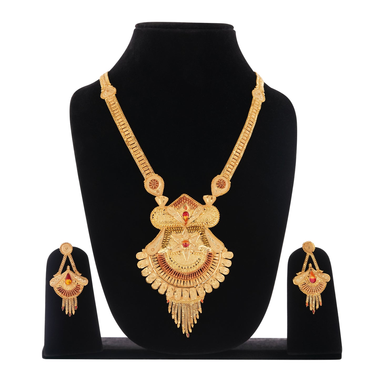 1Gm Gold-Plated Long Haram Necklace and Earring Set