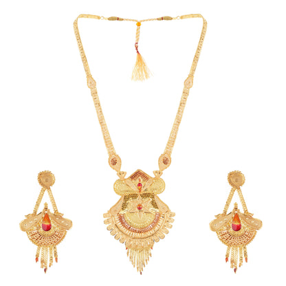 1Gm Gold-Plated Long Haram Necklace and Earring Set