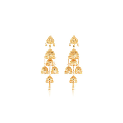 Gold-Plated 1Gm Triple Jhumka Drop Earrings