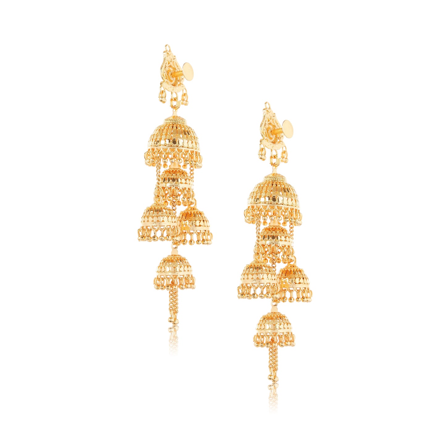 Gold-Plated 1Gm Triple Jhumka Drop Earrings