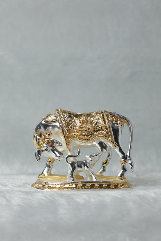 Gold and Silver plated Kamdhenu cow calf || Cow And Calf