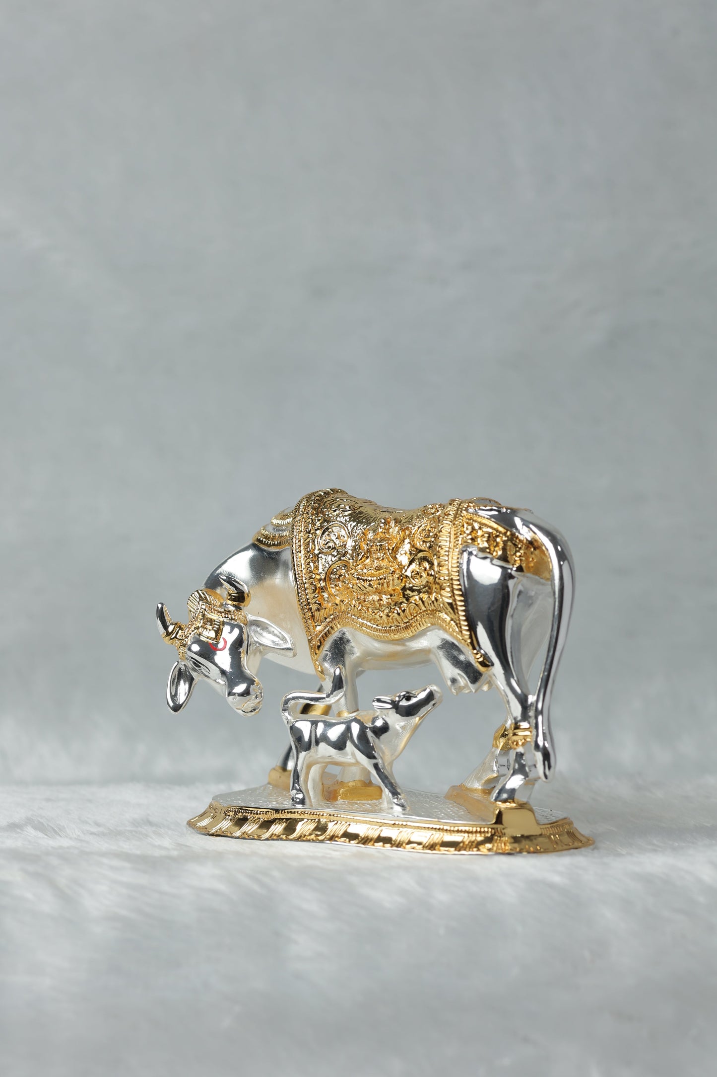 Gold and Silver plated Kamdhenu cow calf || Cow And Calf