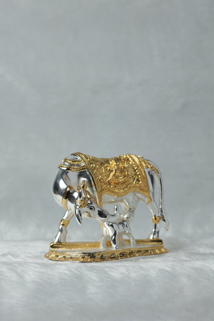 Gold and Silver plated Kamdhenu cow calf || Cow And Calf